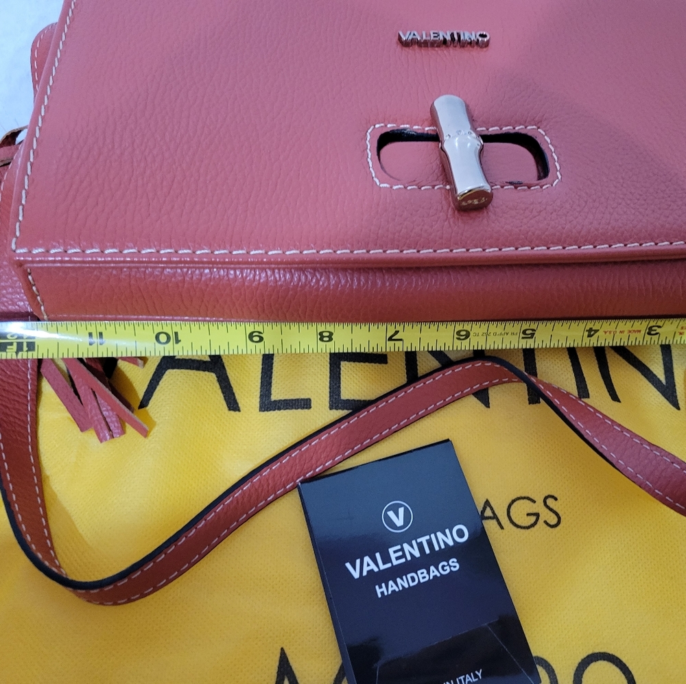 Authentic Valentino Mario Large Clutch shoulder leather bag crossbody Orange